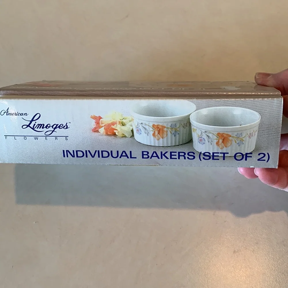 American Limoges Flowers Individual Bakers Set of 2